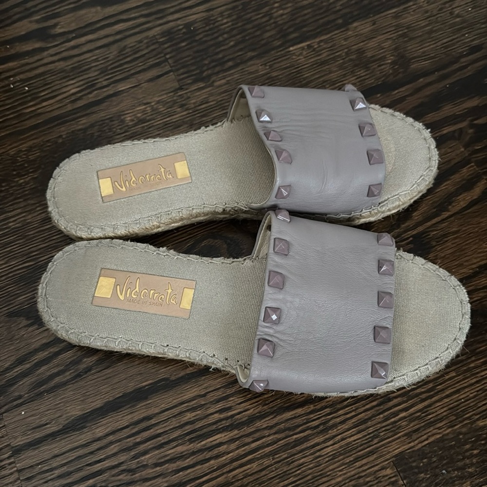 Vidorreta Espadrille Sandals Flats Leather Slides Metallic Studded Women 38 US 8